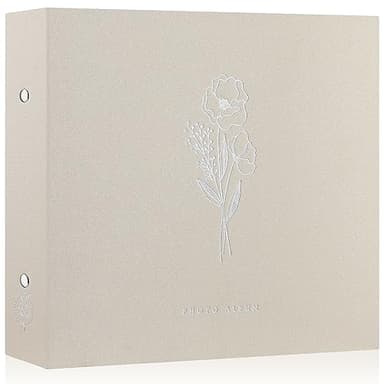 Lanpn Fotoalbum 30x30 cm, Leinen Fotobuch 3 Ringbuch Einstecken Einsteckalbum Foto Album zum Selbstgestalten 30 x 30 cm mit 30 Plastikhüllen 60 Seiten (Beige)