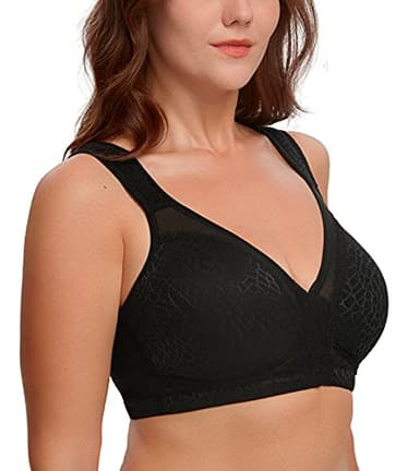 Curyon Minimizer BH Damen Ohne Bügel Vorne Verschließbar Große Brüste [Cup B-G] Große Größen Starker Halt Vollschalen Ungepolsterte X-Rücken Komfort Elastizität Bügellos Klassische BHS Schwarz 95E