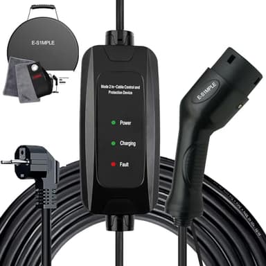 E-S1mple Typ 2 Ladekabel Schuko 5M, 1-phasig, 16A Ladekabel Elektroauto Typ 2 Schuko 3,68kW mit LED Anzeigeleuchte EV Charger Schuko Kompatibel mit Allen PHEV/EV ﻿