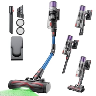 Proscenic P16 Akku Staubsauger Kabellos, 55Kpa 550W 65Min Kabelloser Staubsauger Akku mit Flexibles Biegegelenk, GreenEye, Anti-Tangle Bodenbürste, für Teppiche Hartböden Haustierhaare Autositze,Blau