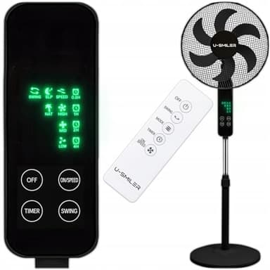 U-SMILER Ventilator mit Fernbedienung, Ventilator Leise 55W, 6 Klingen, 90° Oszillation, 3 Geschwindigkeiten, LED, Timer 4h, Standventilator, Bodenventilator, Schlafzimmer Kühlung, Schwarz