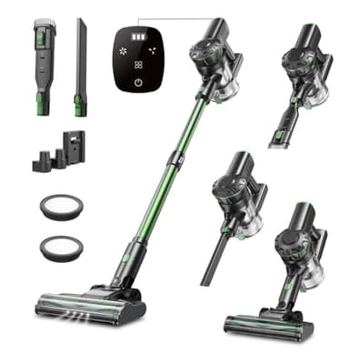 Vexilar Akku Staubsauger, 60Mins/45Kpa/550W Staubsauger Kabellos, Bürstenloser Motor Akkustaubsauger, Selbststehend, LED Display, 6-in-1, Super Leise für Zuhause/Auto Hartböden Teppiche Tierhaare