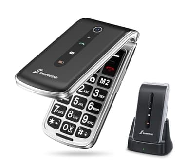 SweetLink F1PLUS Seniorenhandy Klapphandy Ohne Vertrag, Großtastenhandy mit Ladestation, GSM Flip Mobiltelefon SOS Notruffunktion, 1000mAh Akku, Taschenlampe, FM-Radio, 2,4 Zoll Farbdisplay, Schwarz
