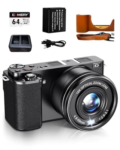Fine Life Pro Digitalkamera 4K, 12X Optischer Zoom 64 Megapixel Fotokamera, Anti-Shake Bildstabilisator Vlog Kamera and WLAN, 2 Batterie 64GB TF-Karte Fernfokus und Nahfokus