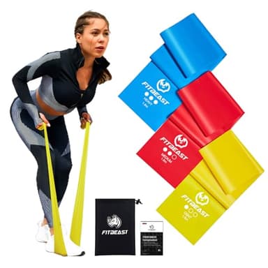 FitBeast Fitnessbänder 3er-Set, 1.8M Fitnessband mit 3 Gymnastikband, Stretching Band mit Tragetasche & Übungsanleitung, Pilates Band für Bodybuilding, Pilates, Yoga, Krafttraining, Physiotherapie