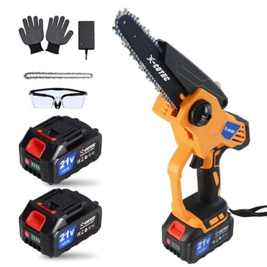 X-COTEC Mini Kettensäge 8 Zoll, Bürstenlose Kettensäge mit 2x4000mAh Akku, Kettensägen mit 800W Motoren und Sicherheitsschloss, Handkettensäge für Gartenscheren Astschere Holzschneidenz