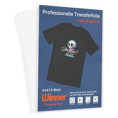 WinnerTransfer 15X A4+2 A3 Silikonpapier, Professionelle Inkjet Transferfolien Für dunkle Stoffe Bügelfolie Für dunkle T- Shirts,Transferpapier,Bügelpapier,Textilien Folien,Transfer Paper(D-WT-3-15)