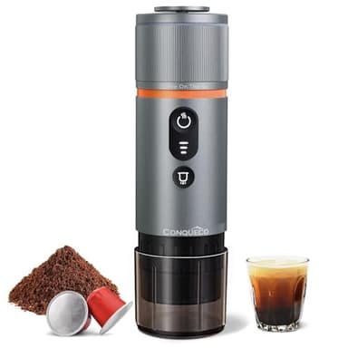 CONQUECO Kaffeemaschine Auto Espressomaschine 12v: Tragbare Akku Espresso Maker für Camping Reise - 2,5 Minuten Schnelles Erhitzen - 8 Tassen Espresso für Eine Ladung