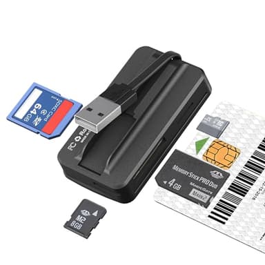 6-in-1 USB Chipkartenlesegerät - SIM Kartenleser, ISO7816 Kontakt-SmartCard Reader Gesundheitskarte Lesegerät, Fahrerkarte Lesegerät, unterstützt SD, MMC, UHS-I, Micro SD, MS, SIM, M2, Smartcards