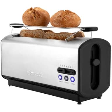 Clatronic® Toaster mit Brötchenaufsatz | 4 Scheiben | Langschlitztoaster | Edelstahlgehäuse | Toaster 4 Scheiben | Auftau-/Aufwärm-/Schnellstoppfunktion | Krümelschublade | 1200W | TA 3687