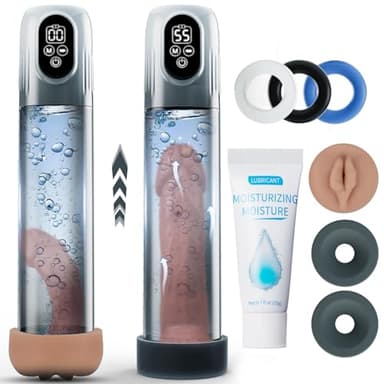 Penispumpe für Penisvergrößerung Sex Spielzeug für die Männer, Elektrische Penis Pumpe Vakuumpumpe mit 5 Saugstufen 6 Trainingsmodi, Wasserdicht Taschenmuschi Masturbator mit Penisring 2 Silikonhülsen