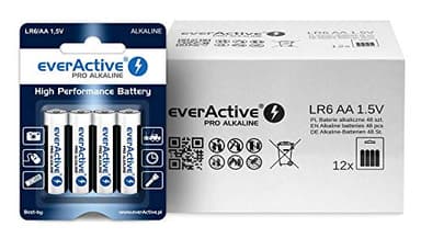 everActive AA Batterien 48er Pack, Pro Alkaline, Mignon LR06 R06 1.5V, höchster Leistung, 10 Jahre Haltbarkeit, 48 Stück – im Blister verpackt