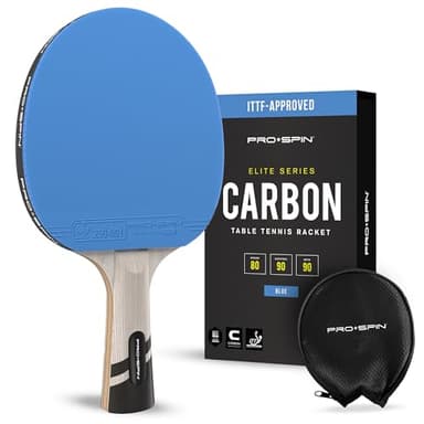 PRO-SPIN Tischtennisschläger – ITTF-zugelassener Carbon Profischläger für überlegene Präzision und Spin | Profi-Obergummi, 2,0 mm Schwammstärke, Schutzhülle (Blau, 1er-Pack)