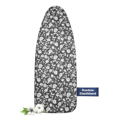 Frilodge Bügelbrettbezug mit Dicker Polsterung 120x40, 120x45, Rundum-Elastikband, Klettverschlüsse, passend für Bügeltische 125x45, ideal für Dampfbügelstationen, Ironing Board Cover Black Rose