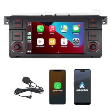 HLLECARMO Radio E46 de alta potencia Con Carplay inalámbrico y Android Auto Pantalla táctil de 7" HD Bluetooth Mirror Link USB AM/FM/RDS DSP Subw EQ SWC para E46 Serie 3 1998-2005