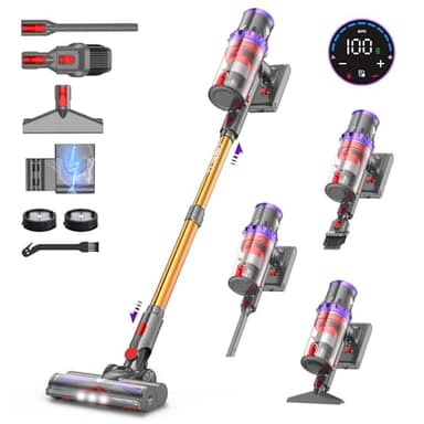 coovy SU7 Akku Staubsauger, 580W/75Min/55000Pa Staubsauger Kabellos, Akkustaubsaguer mit Supergroßer Display, Automatikmodus Akkusauger für Teppich Tierhaare Hartböden