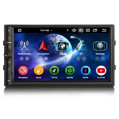 Erisin 7 Zoll 8-Kern 4GB RAM+64GB ROM Doppel Din Android 14 Autoradio Bluetooth 5.0 GPS Navi Unterstützt Wireless CarPlay Android Auto DSP WiFi 4G DAB+ OBD2 TPMS USB DVB-T2 FM AM Radio RDS Bildschirm