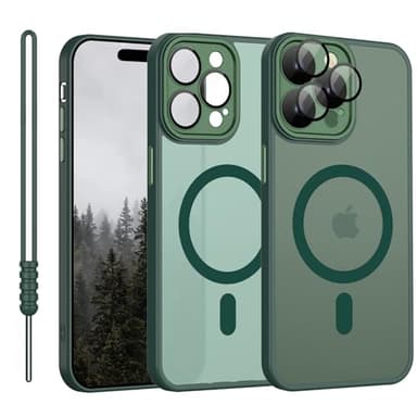 iPhone 15 Pro Hülle Magnetic, Hanyhülle iPhone 15 Pro Magnetisch Leicht Dünn Matte Touch Kameraschutz, Kratzfeste Anti-Gelb Rutschfest Kratzfest Schutz Stoßfest Hülle für iPhone 15 Pro Matt Grün