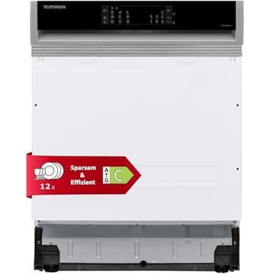 Telefunken Geschirrspüler teilintegriert | Einbauspülmaschine 60 cm | 12 Maßgedecke | 9 Programme | AquaStop - Schutz vor Wasserschäden | Auto-Door | leise 44 dB | inkl. Besteckkorb | G-ET-6014-C-I