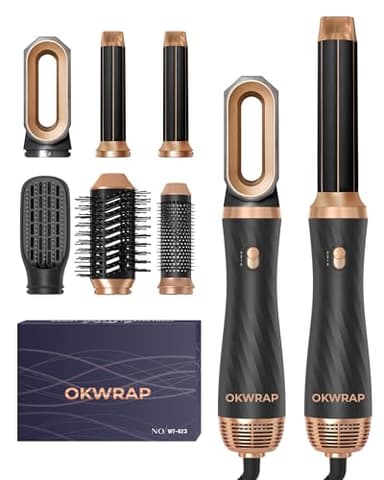 OKWRAP Haarstyler Hair Styler Set Airstyler 6 In 1 Mit Rundbürstenföhn Warmluftbürste Thermal Brush Airflow Lockenstab Automatisch, Volumen Föhnbürste,Für Glätten, Trocknen, Volumen, Locken