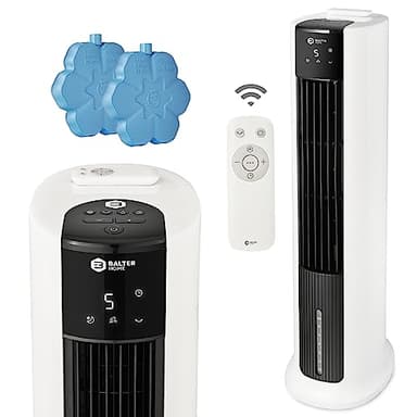Balter VT-05 4in1 Mobile Klimaanlage, Turmventilator, Ventilator mit Wasserkühlung, Klimagerät, Luftkühler, Luftbefeuchter, Luftreiniger, Fernbedienung, Timer, 7L, 65 Watt, leise