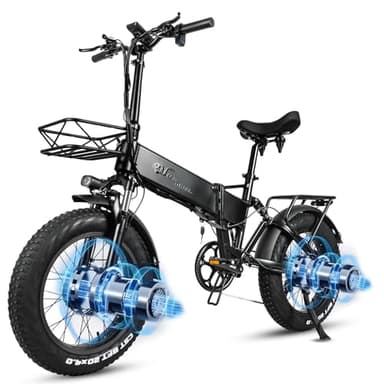 Skivogr 20" Klapprad E Bike mit Doppelmotor, 4.0 Reifen Faltbar Elektro Fatbike, 48V 18Ah E-Bike Erwachsene, E Fahrrad Fully Herren Damen, Hydraulische Scheibenbremsen