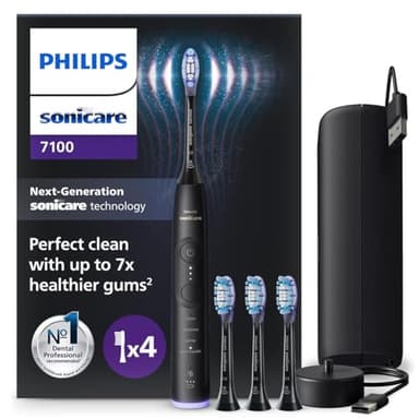 Philips Sonicare 7100 elektrische Zahnbürste, Schallzahnbürste mit App, 4 Putzmodi und 3 Intensitätsstufen, Andruckkontrolle, EasyStart, SmarTimer, Schwarz, Modell HX7421/08 [Neue Technologie]