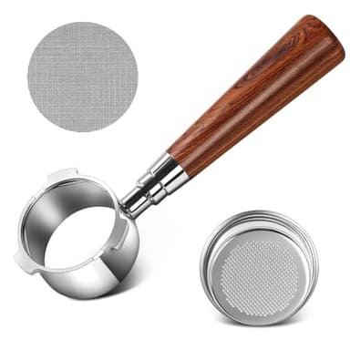 Bodenloser Siebträger 51mm 3 Ears mit Espresso puck Screen- Anwendbar auf kompatibel Dedica EC680/EC685,SiebträGer 51mm mit Rotes Rosenholz Holzgriff