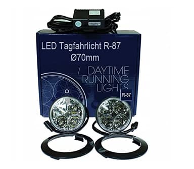 BLUTECH 2 x 4 CRED LED Tagfahrlichter rund Ø 70-90 mm. ECE R87 mit Steuerung uns StVO Zulassung