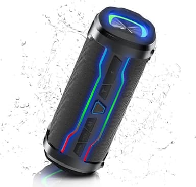 Bluetooth Lautsprecher, 20W Portabler Musikbox Bluetooth 5.4 mit RGB Lichter, IP7 Wasserdicht Tragbarer Musikbox Box, 360° HD Stereo Sound, Eingebautes Mikrofon, für Geeignet Outdoor/Party/Reisen