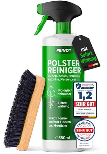 PRINOX® Profi Polsterreiniger 500ml für Sofa, Auto, Sessel & Couch inkl. Bürste - Textilreiniger Konzentrat & Autositz Reiniger für alle Polstermöbel - Fleckenentferner Sofa aus Deutschland