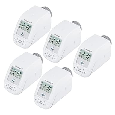 Homematic IP 5er Set Smart Home Heizkörperthermostat – Basic, digitaler Thermostat Heizung, Steuerung per App, Alexa, Google Assistant, einfache Installation, Energie sparen, 156541A0