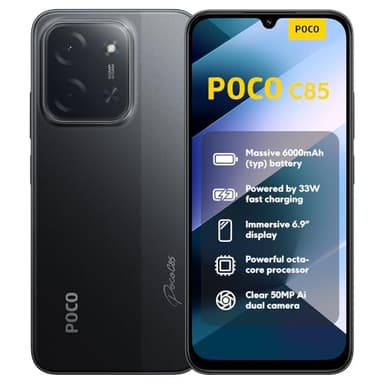 XIAOMI Poco C85, Smartphone 8+256GB, 6,9" 120Hz Display 7,99mm Design, MediaTek Helio G81-Ultra Octa-Core, 50MP AI-Zweifach-Kamera, 6000mAh, Schwarz, Ladegerät Nicht im Lieferumfang enthalten