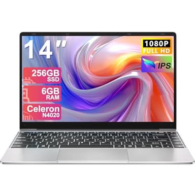 NOTODD 2025 Laptop 14 Zoll Win 11 Pro 6GB RAM 256GB SSD Unterstützung 1TB (TF 1TB) Notebook Celeron N4020 (bis2.8GHz) 5000mAh 1920x1080p WiFi Deutscher Tastaturschutz und kabellose Maus-Silver