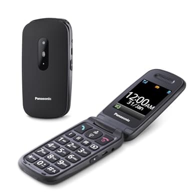 Panasonic KX-TU446EXB 2G Seniorenhandy ohne Vertrag(SOS-Notruftaste, Stoßfest, Sprachverstärker, große getrennte Tasten, große Schrift und Nummernanzeige, 2,4 Zoll Farbdisplay, Klapphandy, Schwarz