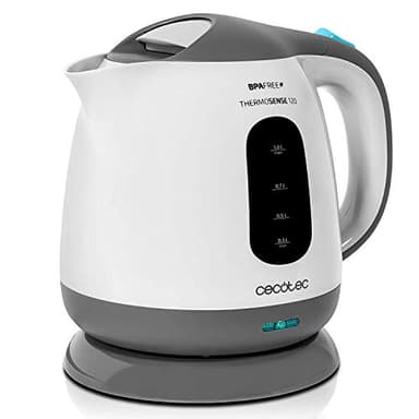 Cecotec Wasserkocher ThermoSense 120 .1 Liter Kapazität, Verwendung ohne Kabel mit 360-Grad-Basis, Abnehmbarer Kalkfilter,
