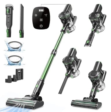 Vexilar V9PRO Akku Staubsauger, 500W/45Kpa/60 Mins Staubsauger Kabellos, Selbststehend Akkustaubsauger mit Bürstenloser Motor, LED Display, Stabstaubsauger für Hartböden Teppiche Tierhaare