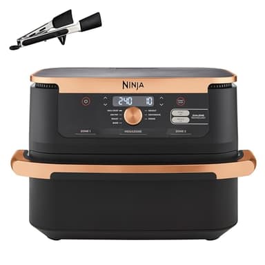 Ninja Foodi FlexDrawer Dual Zone Heißluftfritteuse, Airfryer mit 10,4-Fach und herausnehmbarem Trenner, Antihaftbeschichtung, spülmaschinenfester Korb, 7-in-1, Schwarz & Kupfer, AF500EUCP