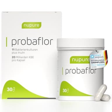 Nupure® Probaflor 30 Kapseln, mit 20 Mrd KBE pro Tagedosis, 11 Spezielle Bakterienstämme, Mit Inulin und Lactobacillus salivarius SP2, Magensaftresistente Kapselhülle