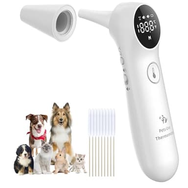 Ohrthermometer für Hunde, Katzen und Nutztiere, mit langem Messfühler, Umschaltung in °C/°F, Stummschalttaste, Messung in 1 Sekunde