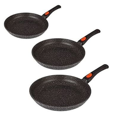 Kamberg – 0008019 – Set aus 3 Pfannen mit 20/24/28 cm – Abnehmbarer Griff – Aluminiumguss – Beschichtung in Steinoptik – Für alle Herdarten, auch Induktion – PFOA‑frei