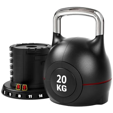 Verstellbare Kettlebell Set 7 in 1 Kugelhantel für sicheres Home Fitness Heimtraining, Sparen Sie Platz, 2 kg - 20kg Hanteln Set mit massivem Aluminiumgriff (Schwarz, 20 KG)