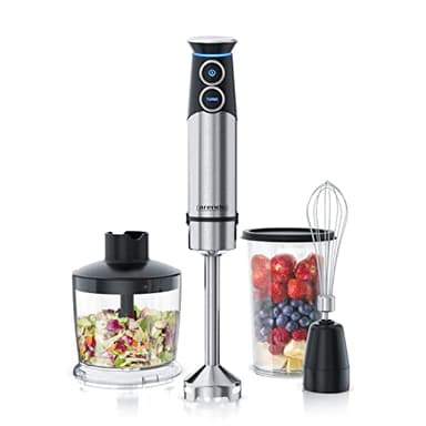 Arendo - Stabmixer Edelstahl 1500 Watt Set - Pürierstab - stufenlose Geschwindigkeit - Turbotaste – 4-flügeliges Messer - 800 ml Messbecher – Schneebesen