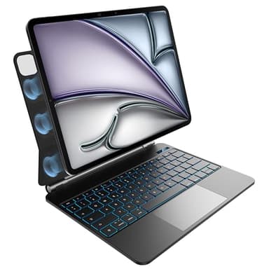 Tastatur Hülle für iPad Air 13 Zoll (M3,2025 M2,2024) und iPad Pro 12,9 Zoll (6.,5.,4.,3. Generation),7-Farben-Hintergrundbeleuchtung,Multi-Touch-Trackpad,Magnetisches Befestigungsdesign,QWERTZ,Schwar
