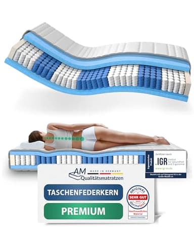 AM Qualitätsmatratzen Premium Taschenfederkernmatratze 100x200cm H5 24cm - Made in Germany & Oeko TEX Siegel - 7 Zonen Federkernmatratze 100x200 mit Lyocell Bezug - Orthopädische Matratze 100x200 H5