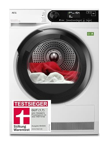 AEG Wärmepumpentrockner 8kg, Testsieger der Stiftung Warentest 2025, neue Energiekl. B, Serie 8000 AbsoluteCare Wolle- & Seidetrocknung, Reversierautomatik für Knitterschutz, Innenbeleuchtung TR8AMZ78