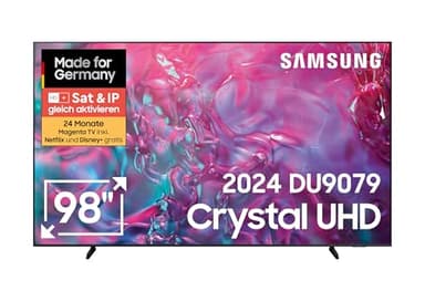 Samsung Crystal UHD 4K DU9079 Fernseher 98 Zoll (249 cm), AI TV mit Gaming-Hub, Motion Xcelerator 120 Hz, Tizen OS, Smart TV, Alexa, Knox Security, 3D Surround Sound & Q-Symphony, KI TV