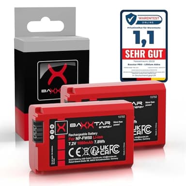 Baxxtar Pro Akku NP-FW50 (2X echte 1080mAh) mit Infochip - Intelligentes Akkusystem neueste Generation