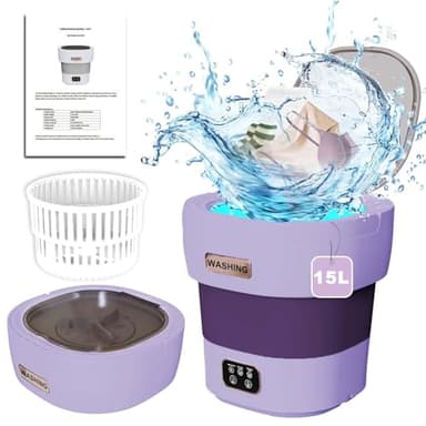 15L Camping Waschmaschine, 2.3kg 2 in 1 Mini Waschmaschine mit Schleuder, Klein Waschmaschine, Washing Machine Small für Socken Unterwäsche Babykleidung Reisen Tourenwagen Wohnheim Hotel