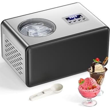 Acmeenjoy Eismaschine mit Kompressor 2L, Eismaschine Selbstkühlend Edelstahl 150W, mit Entnehmbarem Eisbehälter, inkl. Rezeptheft und Eisportionierer